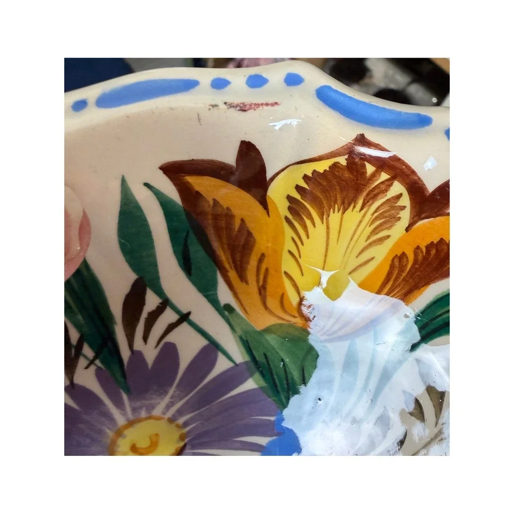6 Vintage Italian Pottery Dessert Plates 6in Floral Hand Painted Cottagecore